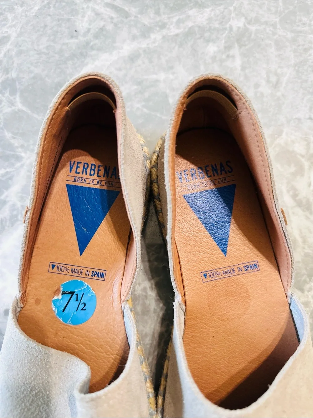 VERBENAS Cruz Size 7.5 Suede Peep Toe Espadrille Flats Sandals Made in Spain